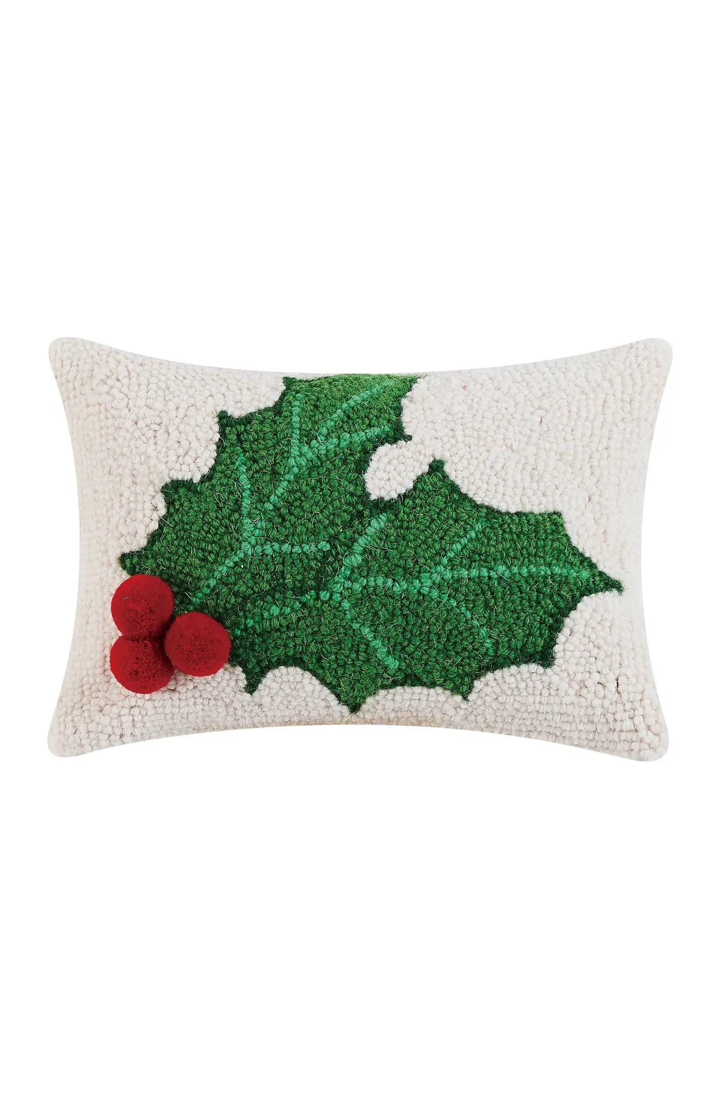 Holly Pom Hook Pillow 8x12