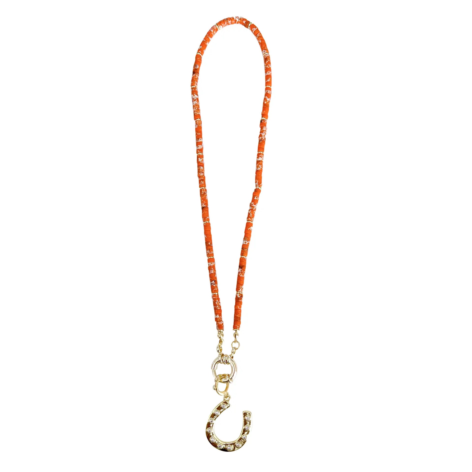 Wendy Orange Beaded Necklace with Horseshoe Charm