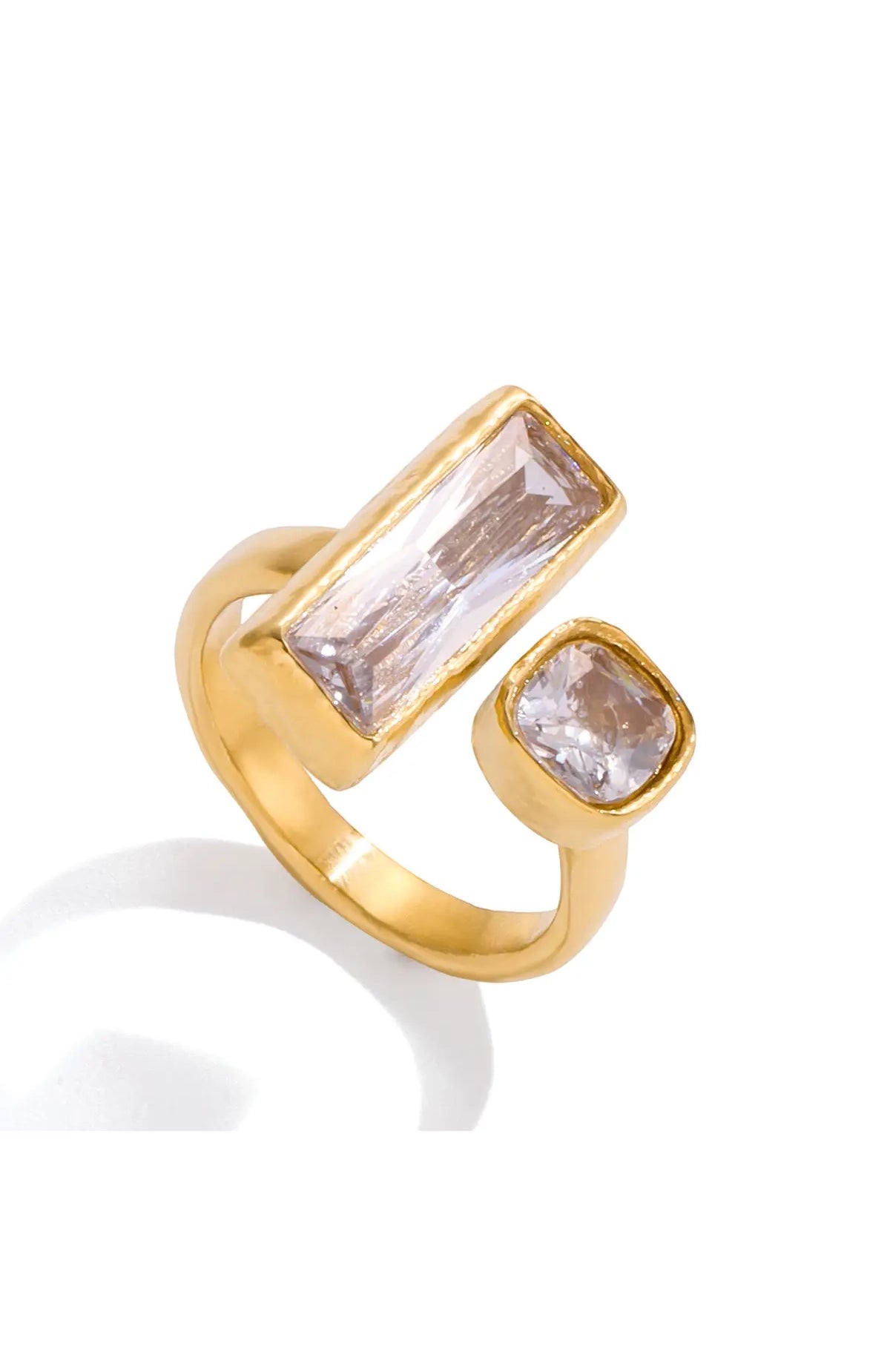 Baguette Emerald & Square Cz Stone Ring - Waterproof