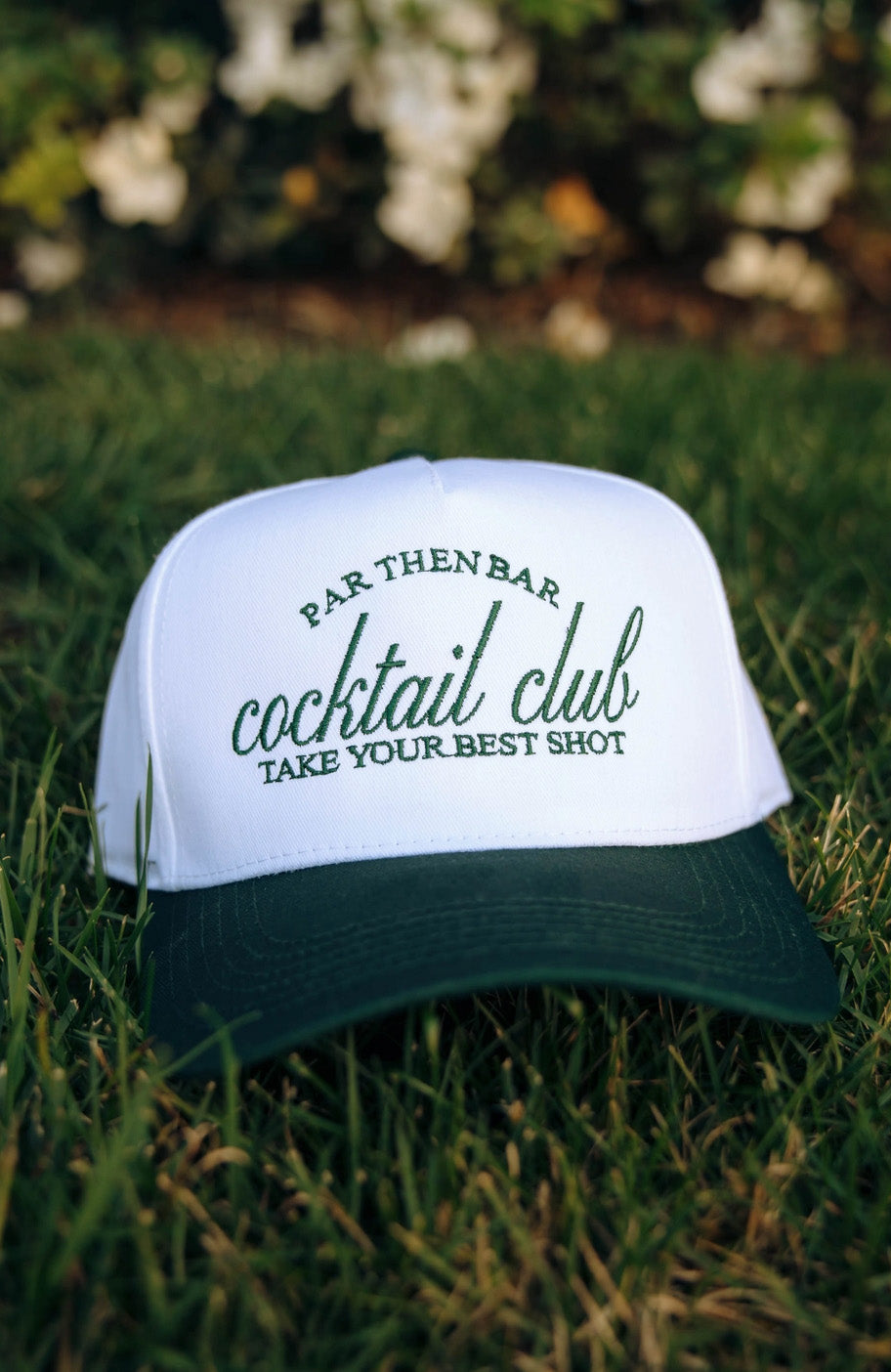 Par Then Bar Cockatil Club Hat Dark Green, White