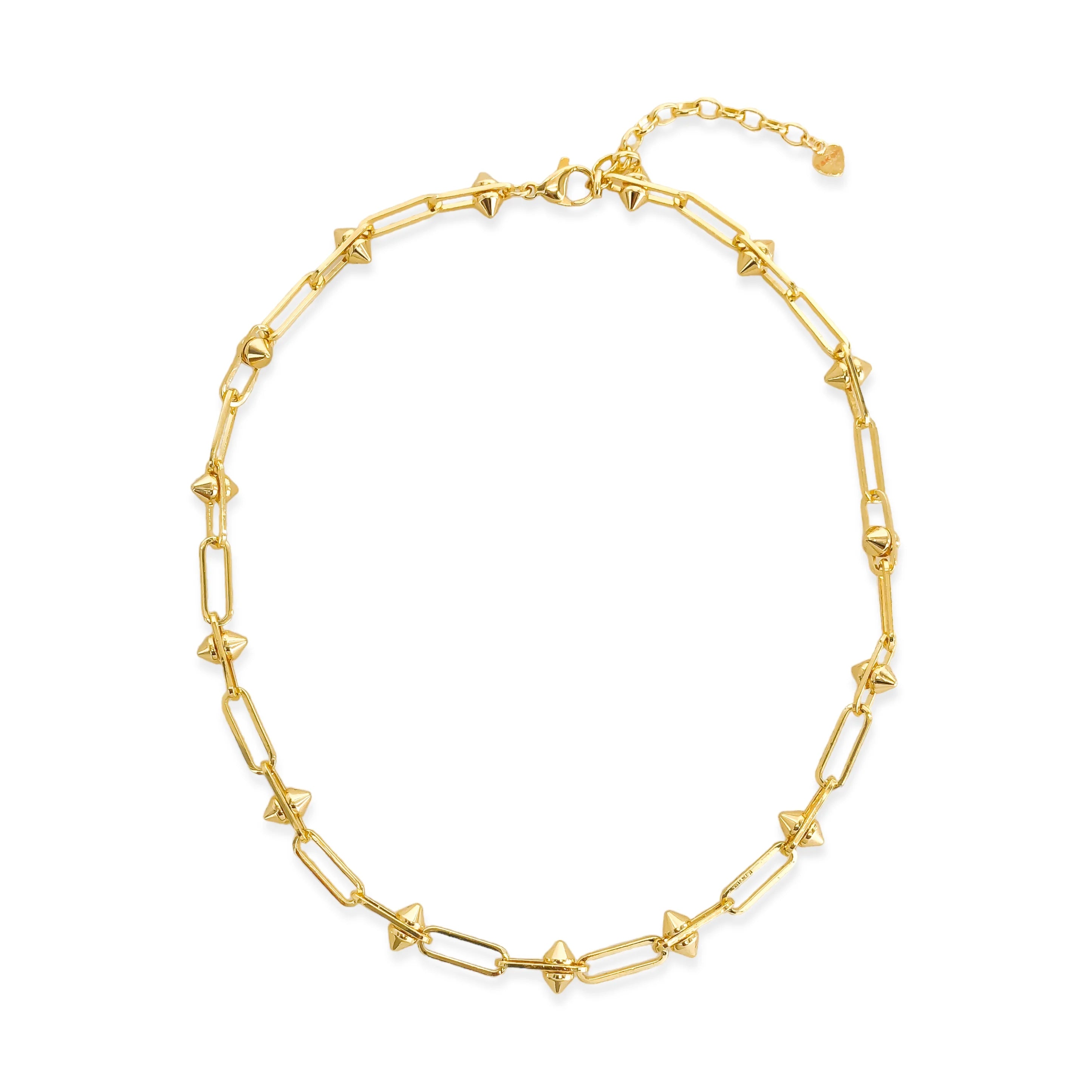 Stud Paperclip Chain Necklace Gold