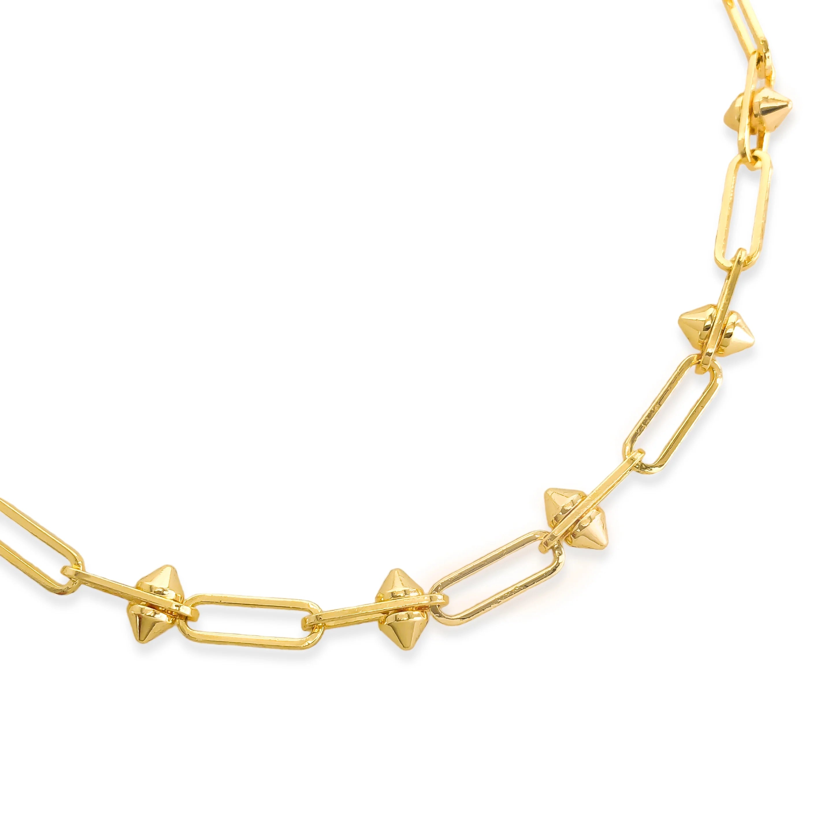 Stud Paperclip Chain Necklace Gold