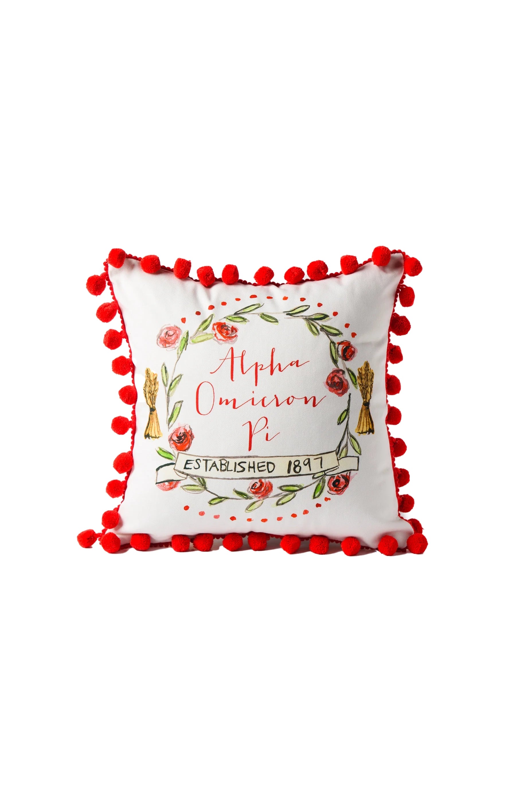 Alpha Omicron Pi Pom Pillow