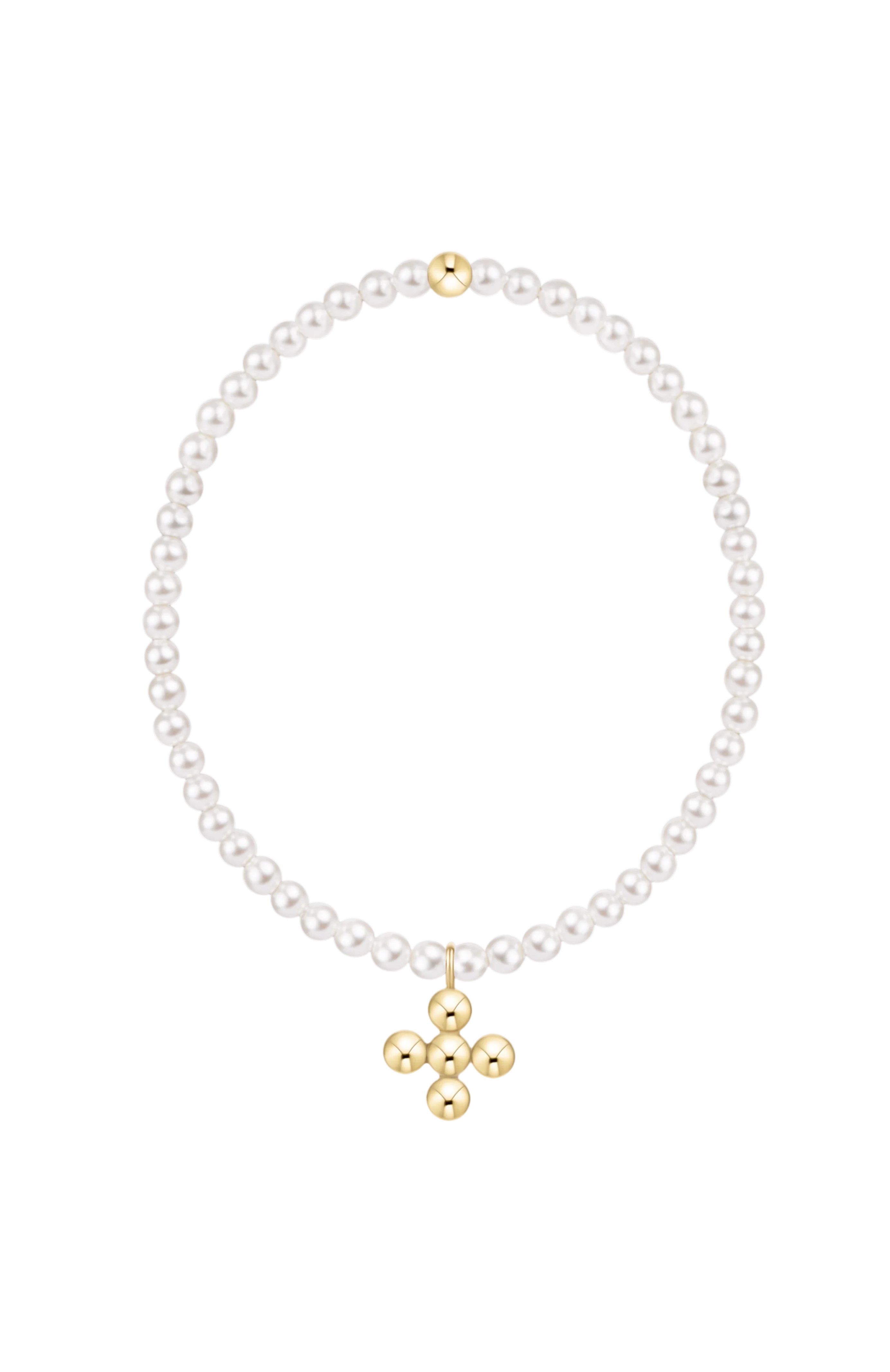Classic Pearl 3mm Bracelet - Signature Cross 4mm Beaded Gold Charm