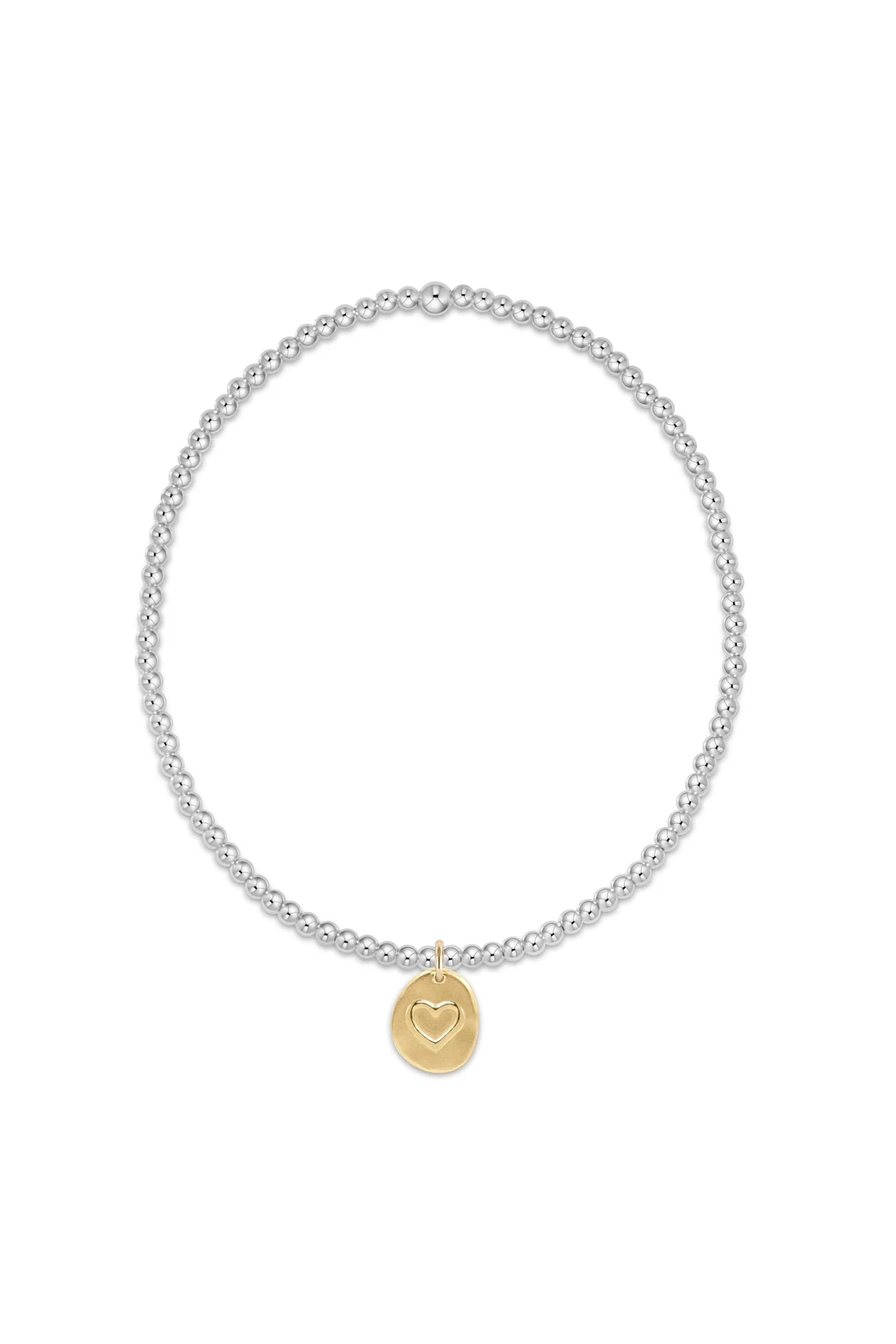 Classic Sterling Mixed Metal 2mm Bead Bracelet - Inspire Love Small Gold Charm