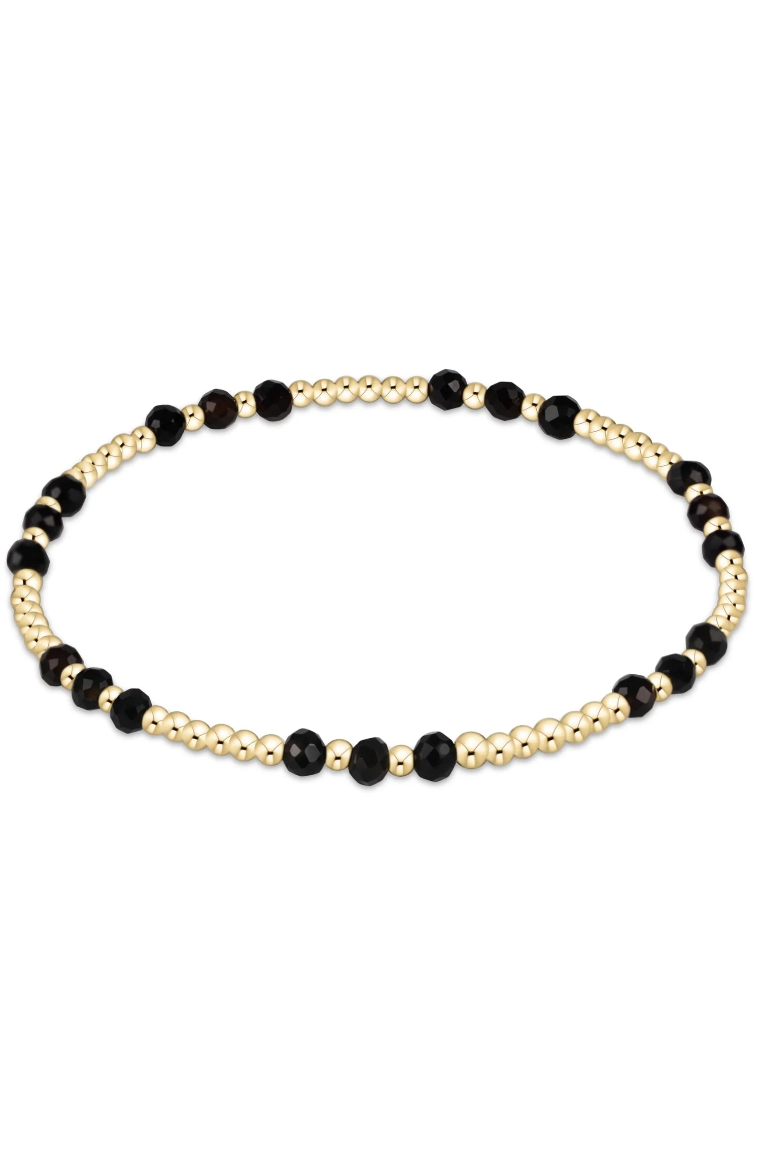 Gemstone Gold Joy Pattern 3mm Bead Bracelet - Faceted Onyx