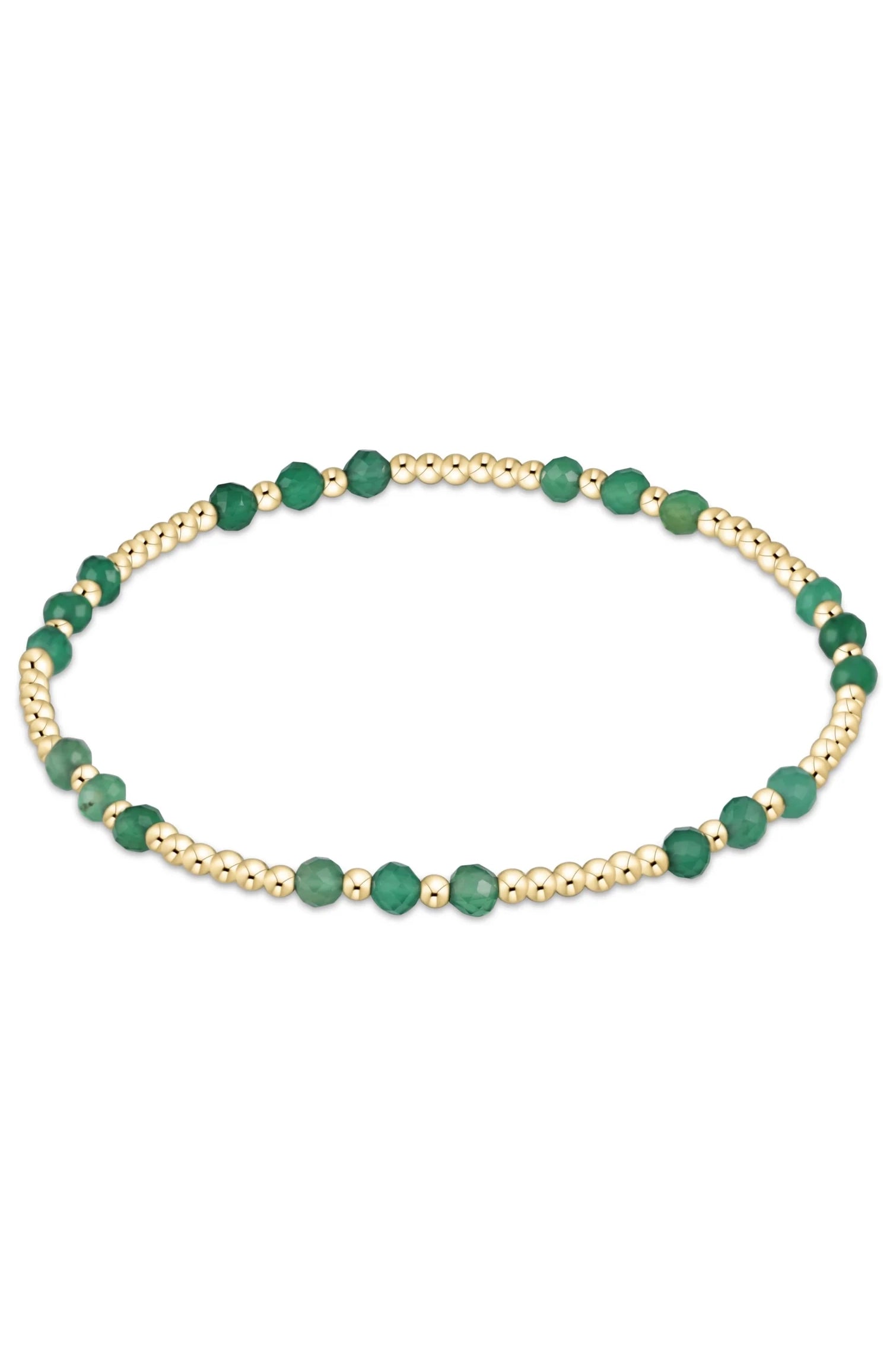 Gemstone Gold Joy Pattern 3mm Bead Bracelet - Green Onyx