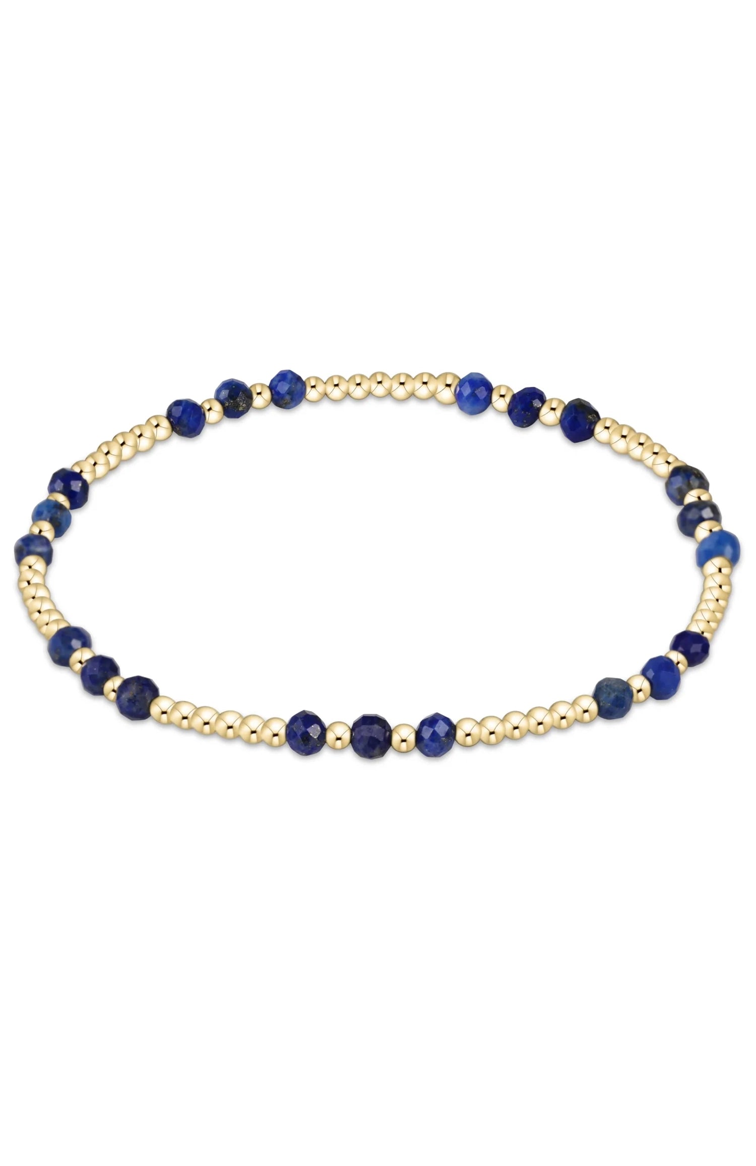 Gemstone Gold Joy Pattern 3mm Bead Bracelet - Lapis