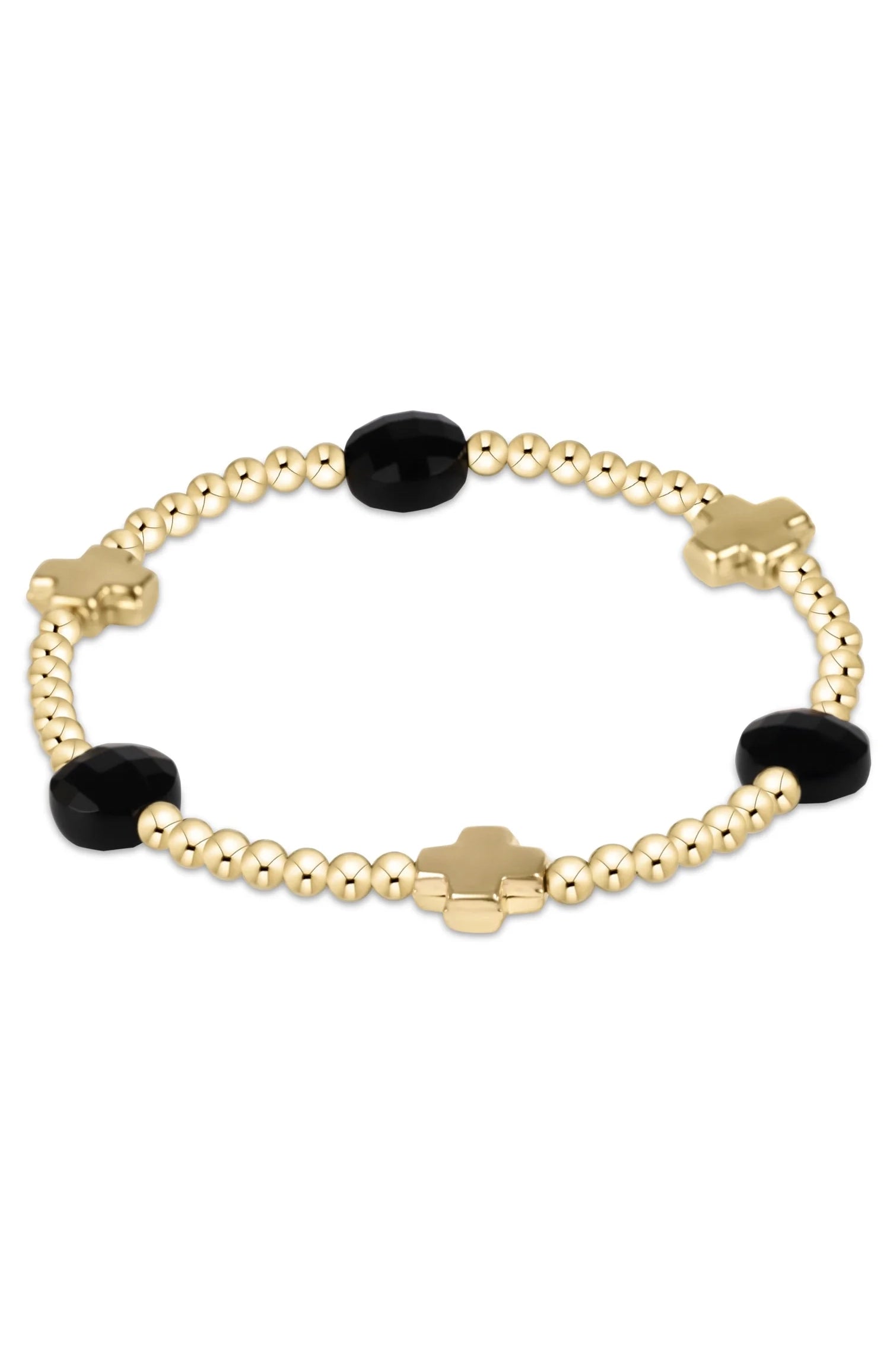 Signature Cross Admire Gold Pattern 3mm Bead Bracelet - Faceted Onyx