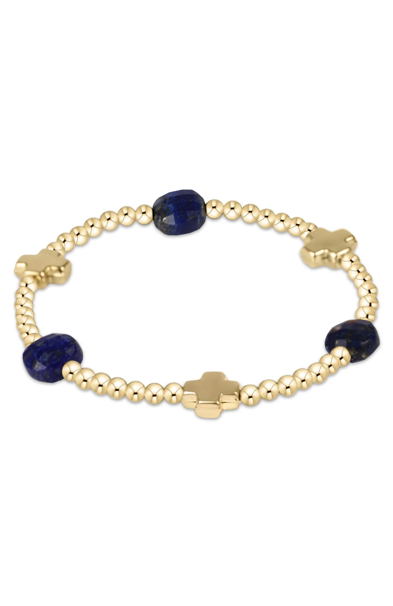 Signature Cross Admire Gold Pattern 3mm Bead Bracelet - Lapis