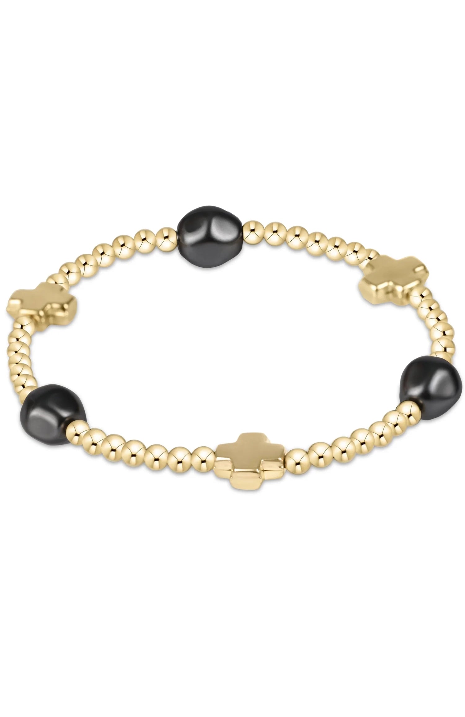 Signature Cross Admire Gold Pattern 3mm Bead Bracelet - Pearl - Dark Grey