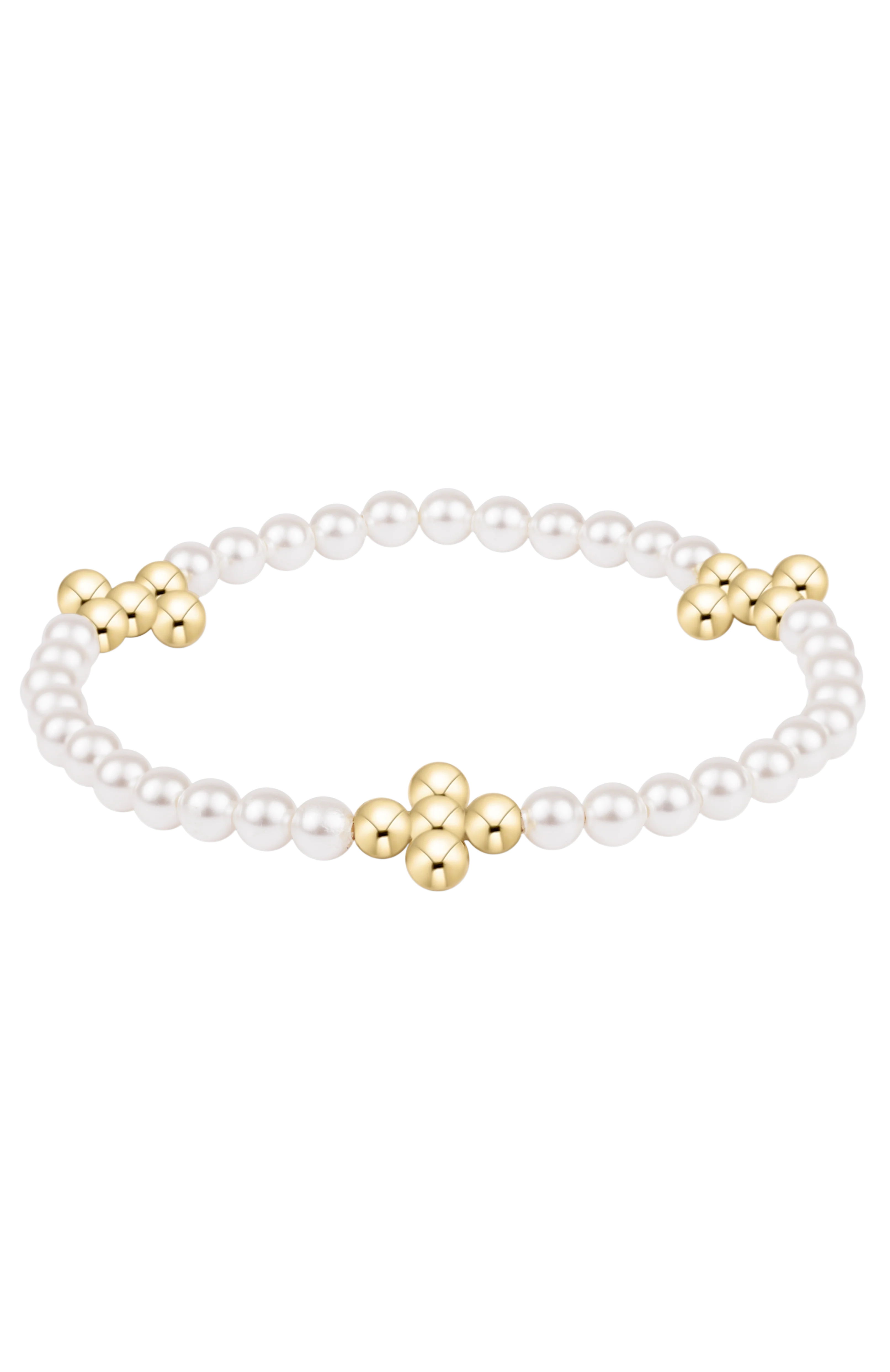 Beaded 4mm Gold Signature Cross 4mm Pearl Bracelet