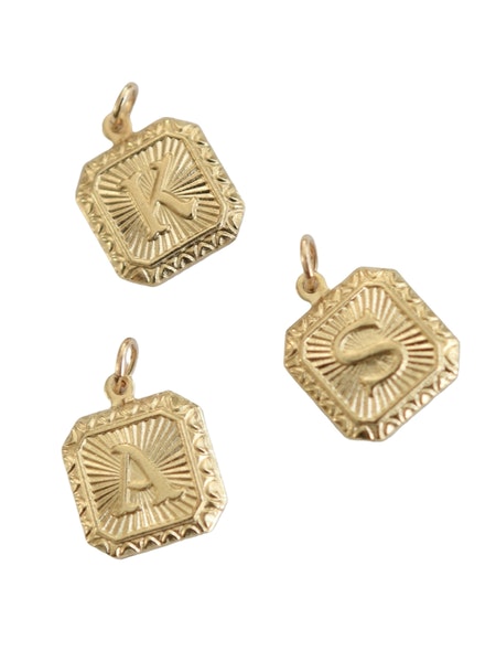 Square Initial Charm Gold — Wooden Nickel