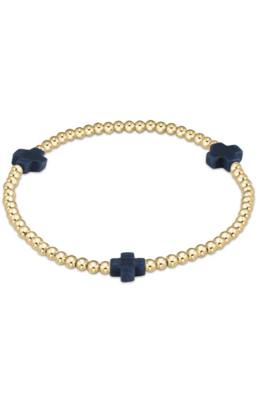 egirl Signature Cross Gold Pattern 3mm Bead Bracelet - Navy