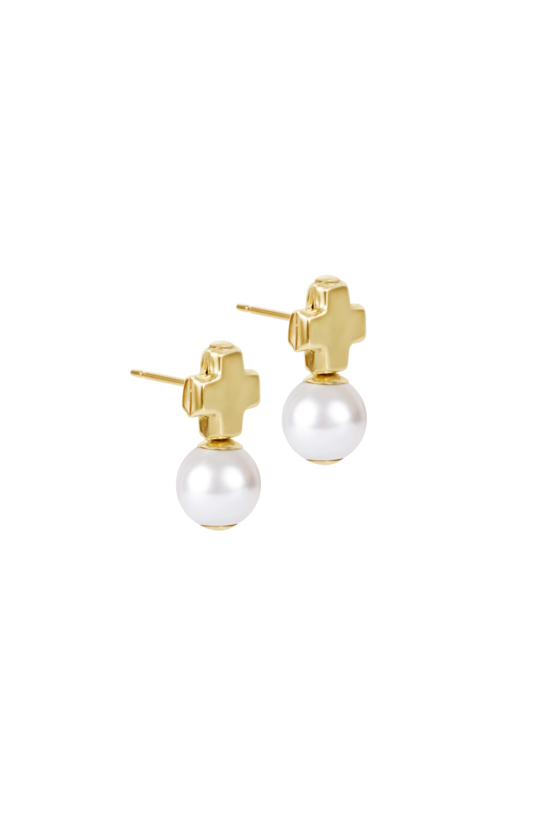 Signature Cross Small Gold Stud - Classic Pearl