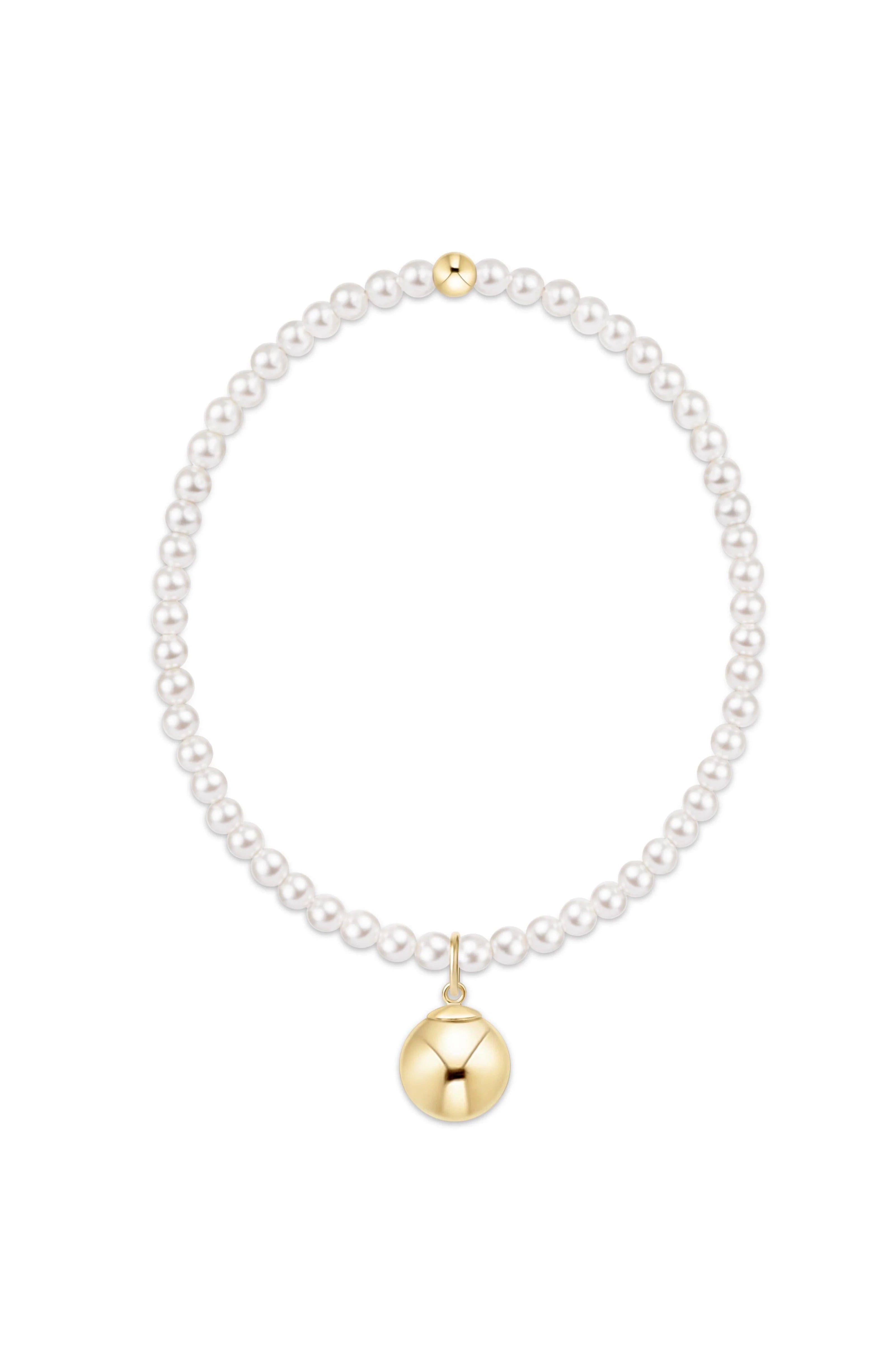 Classic Pearl 3mm Bracelet - Classic Gold 10mm Charm