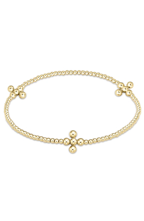 Signature 3mm Cross 2mm Gold Bead Bracelet