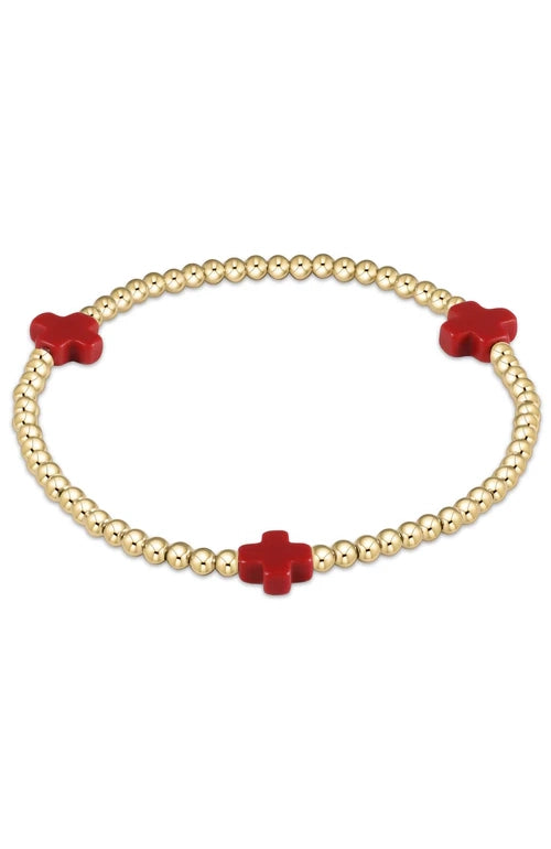 Signature Cross Gold Pattern 3mm Bead Bracelet - Red