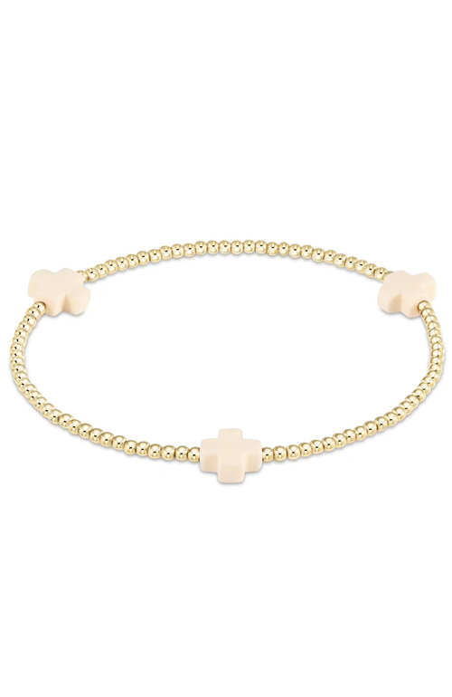 Signature Cross Gold Pattern 2mm Bead Bracelet - Off-White