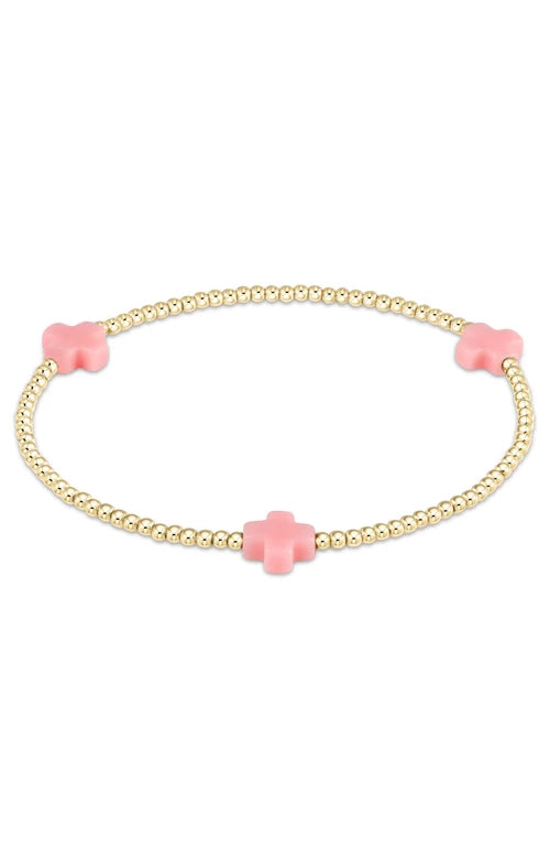 Signature Cross Gold Pattern 2mm Bead Bracelet - Pink