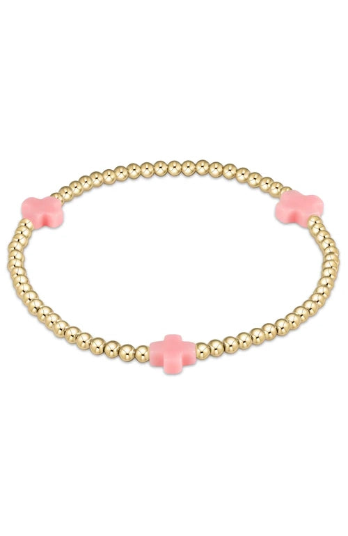 Signature Cross Gold Pattern 3mm Bead Bracelet - Pink