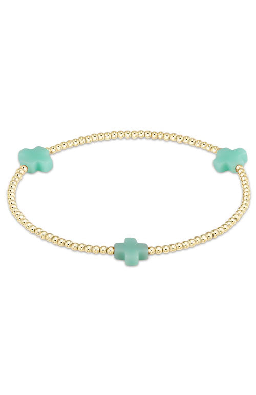 Signature Cross Small Gold Pattern 2mm Bead Bracelet - Turquoise