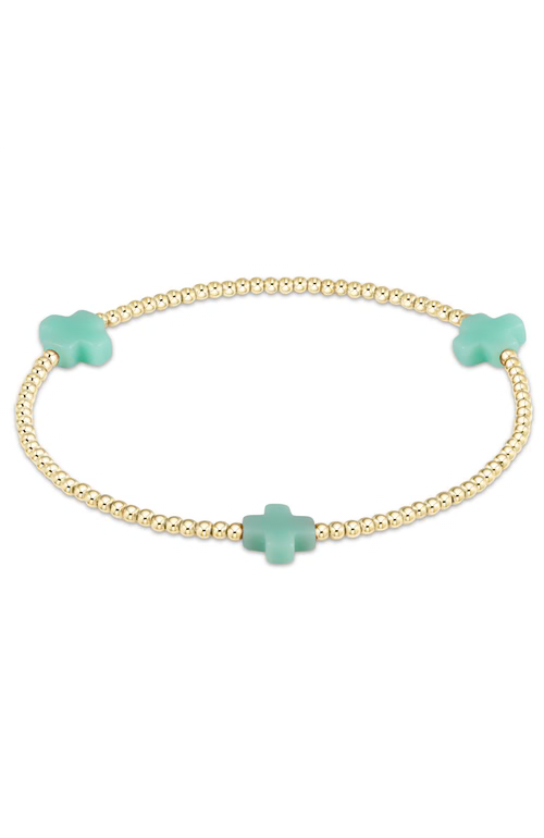 Signature Cross Gold Pattern 2mm Bead Bracelet - Mint