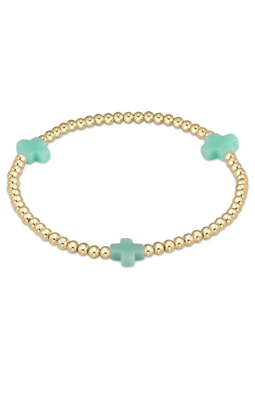 Signature Cross Gold Pattern 3mm Bead Bracelet - Mint