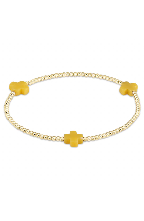 Signature Cross Small Gold Pattern 2mm Bead Bracelet - Canary