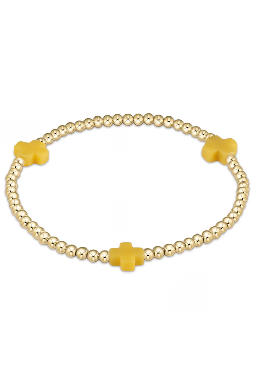 Signature Cross Gold Pattern 3mm Bead Bracelet - Canary