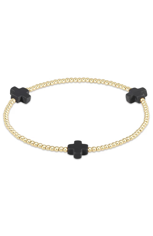 Signature Cross Gold Pattern 2mm Bead Bracelet - Charcoal