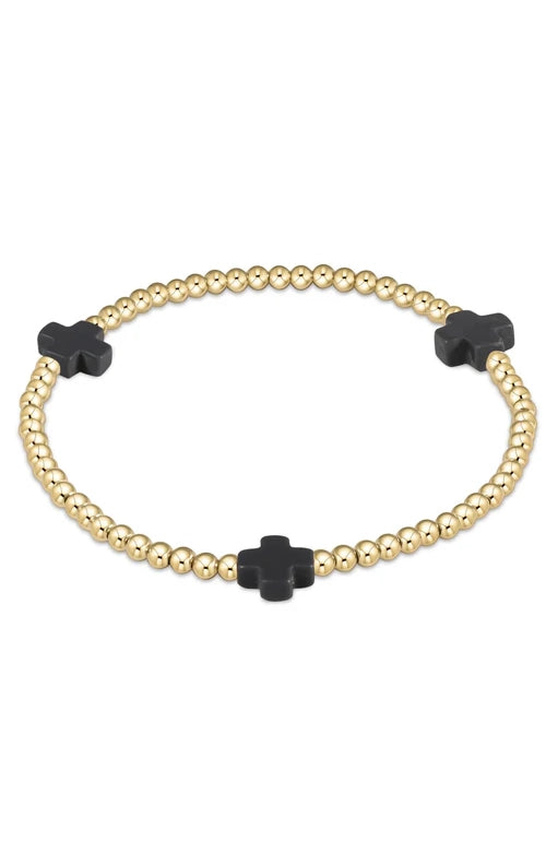 Signature Cross Gold Pattern 3mm Bead Bracelet - Charcoal