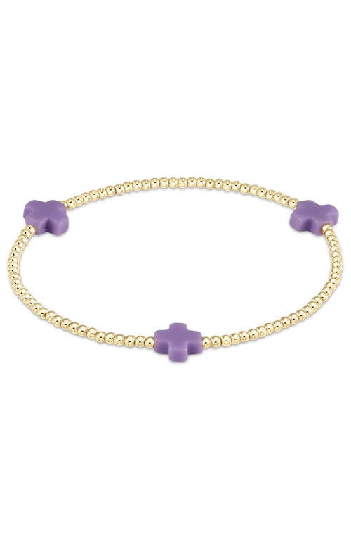 Signature Cross Small Gold Pattern 2mm Bead Bracelet - Purple