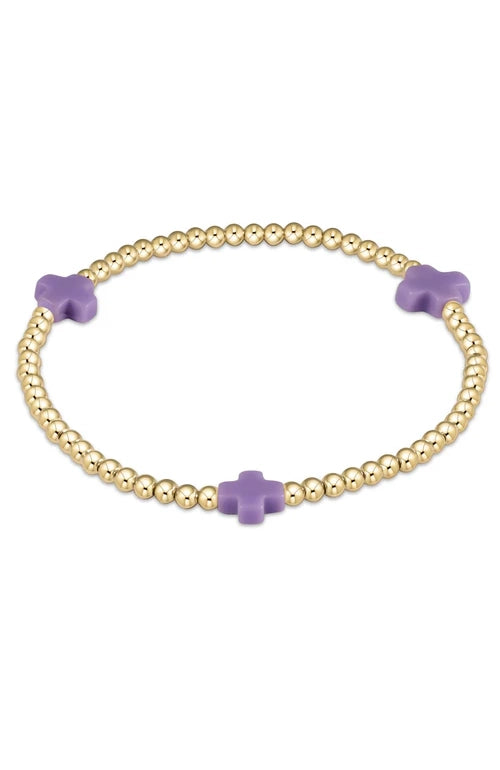 Signature Cross Gold Pattern 3mm Bead Bracelet - Purple