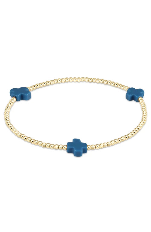 Signature Cross Small Gold Pattern 2mm Bead Bracelet - Cobalt