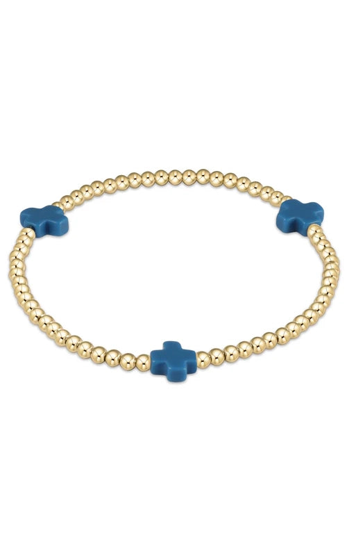 Signature Cross Gold Pattern 3mm Bead Bracelet - Cobalt