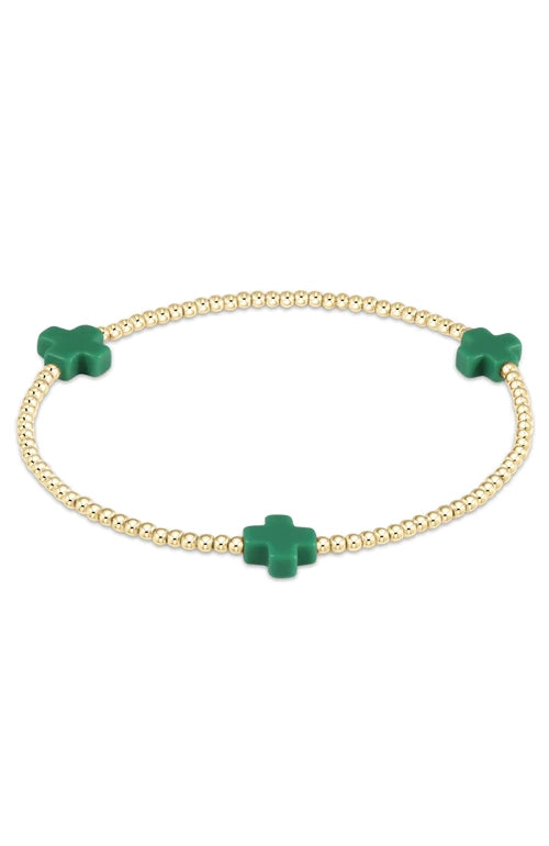 EGIRL SIGNATURE CROSS GOLD PATTERN 3MM BEAD BRACELET - EMERALD