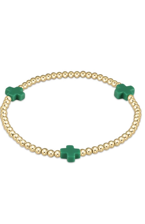 Signature Cross Gold Pattern 3mm Bead Bracelet - Emerald