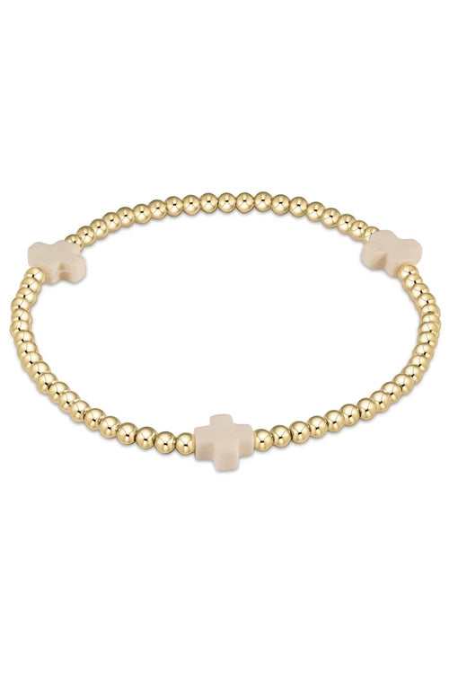 Signature Cross Gold Pattern 3mm Bead Bracelet - Off-White