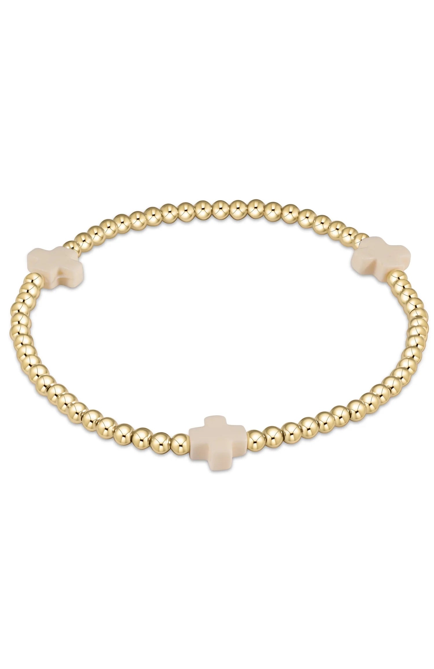 enewton Extends - Signature Cross Gold Pattern 3mm Bead Bracelet - Off-White