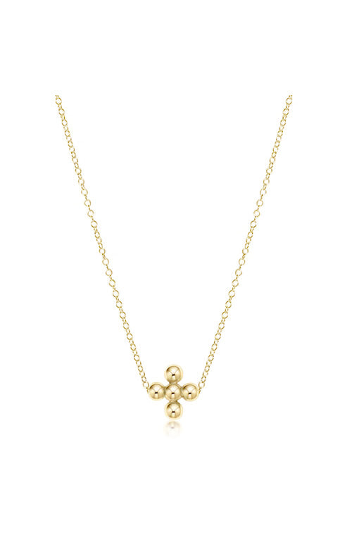 16" NECKLACE GOLD - CLASSIC BEADED SIGNATURE CROSS GOLD - 3MM BEAD GOLD