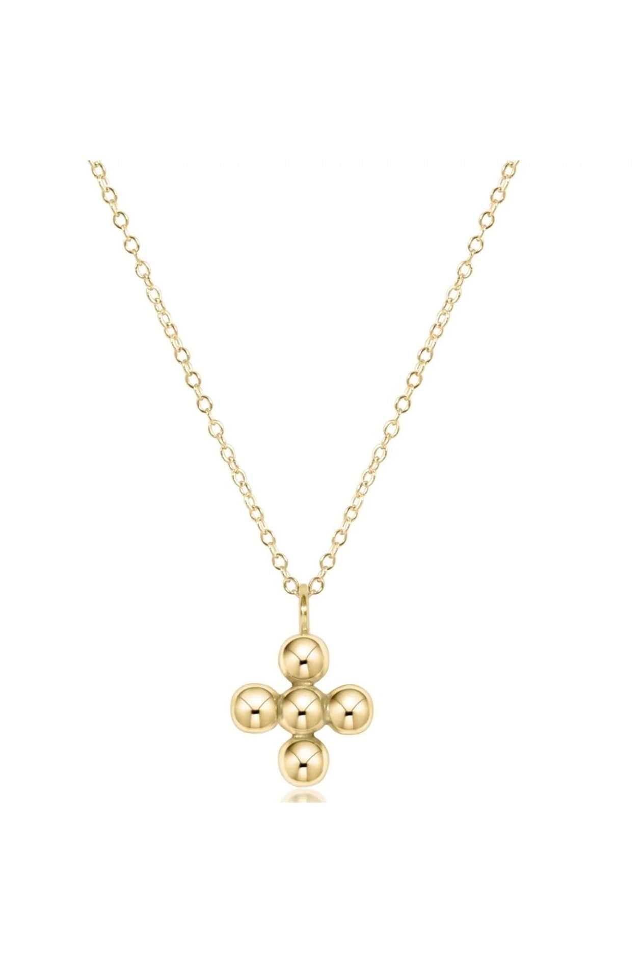 16" Necklace Gold - Signature Cross Beaded Gold 4mm Charm