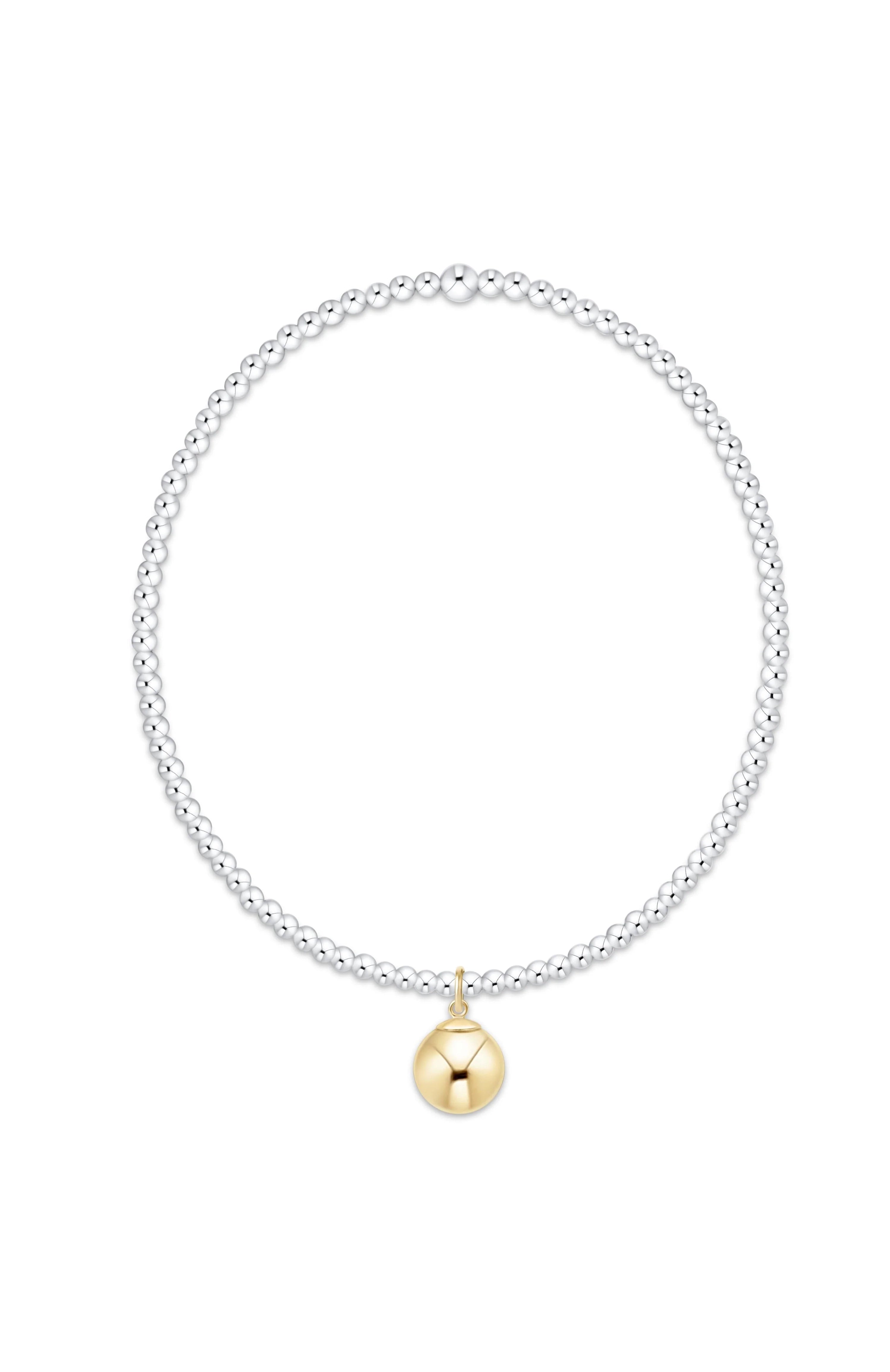 Classic Mixed Metal 2mm Bracelet - Classic Gold 8mm Charm