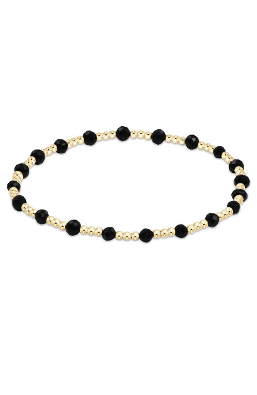 Gemstone Gold Sincerity Pattern 3mm Bead Bracelet - Faceted Onyx