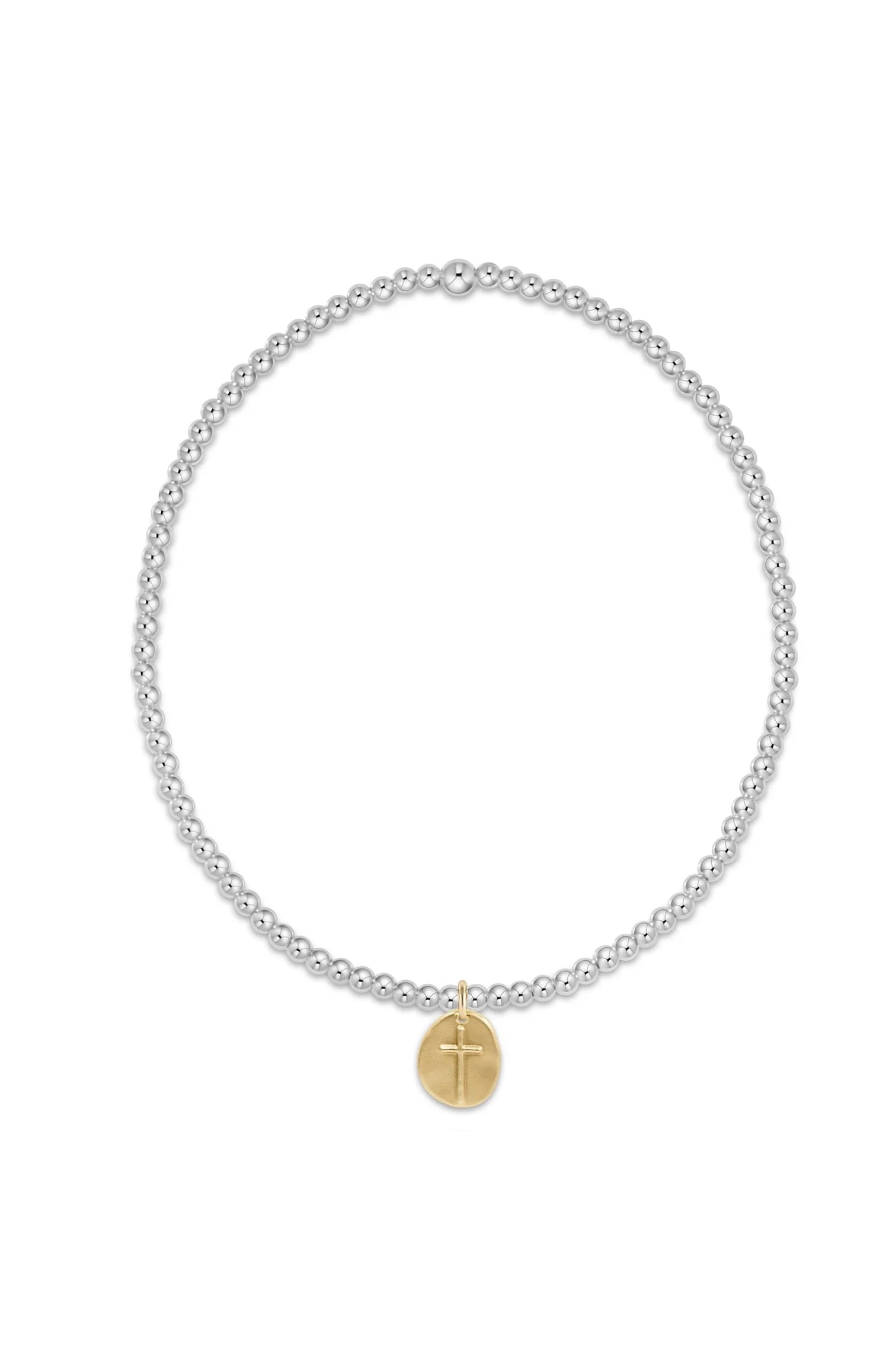 Classic Sterling Mixed Metal 2mm Bead Bracelet - Inspire Small Gold Charm