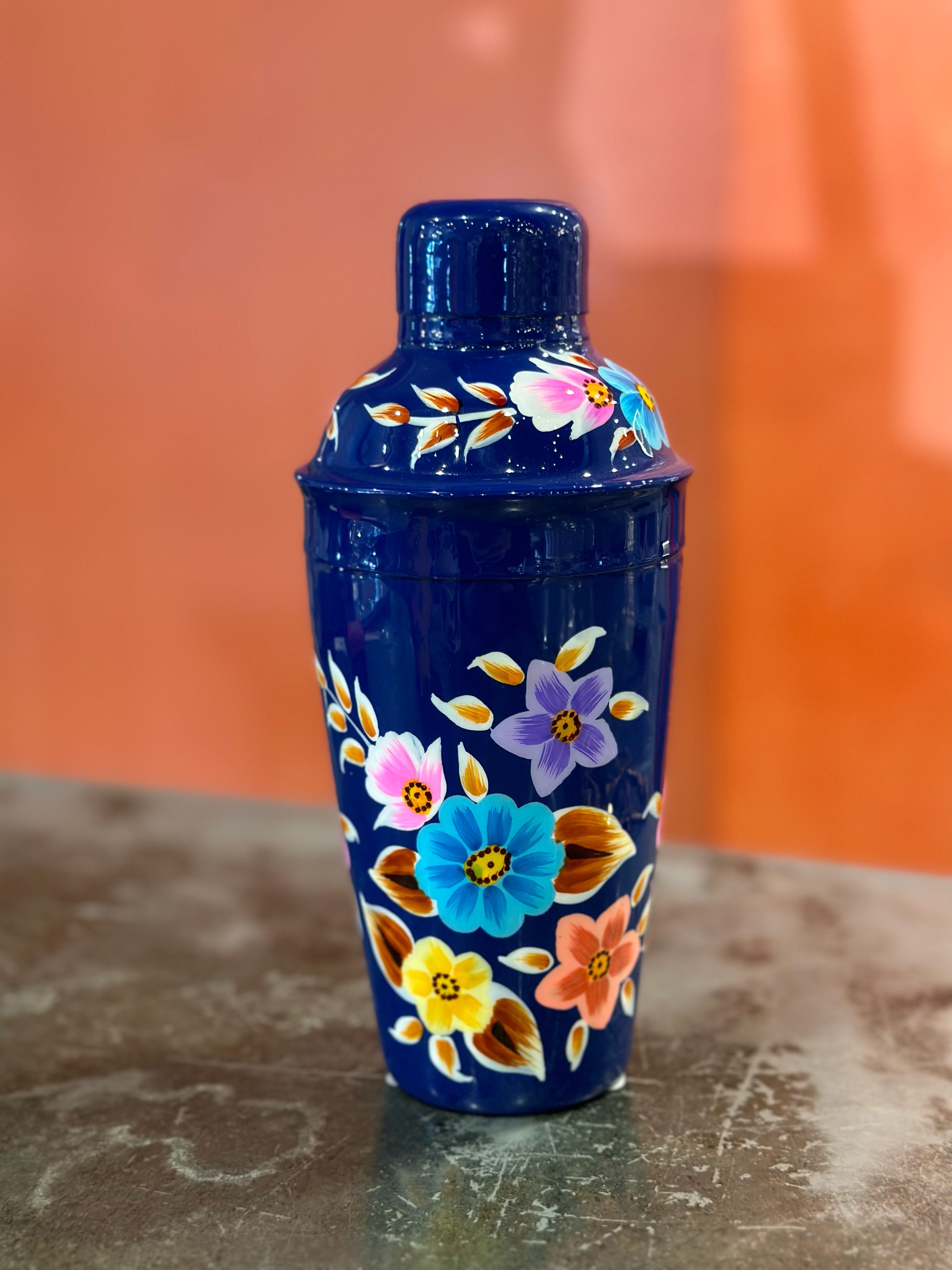 Floral Cocktail Shaker Blue