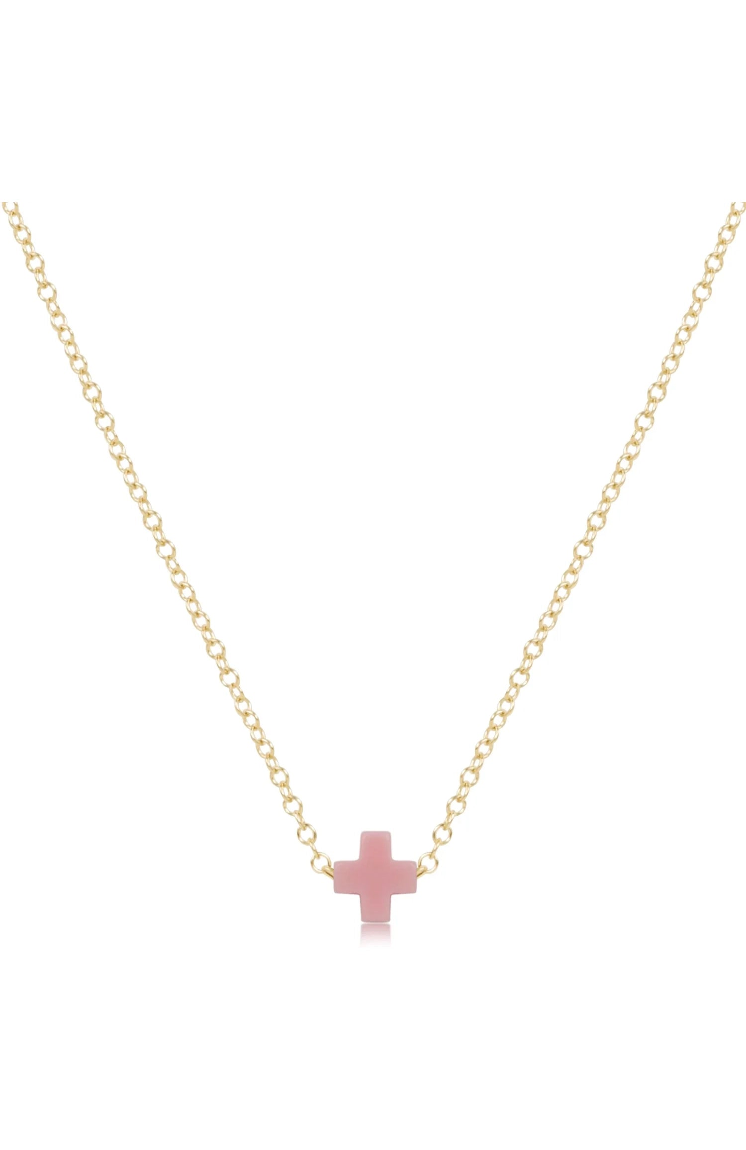 16" Necklace Gold - Signature Cross Pink