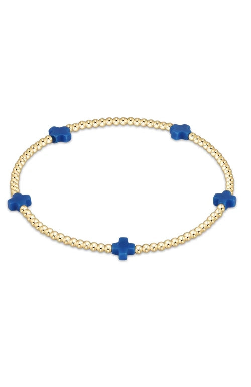 Signature Cross Small 2mm Gold Bracelet - Cobalt