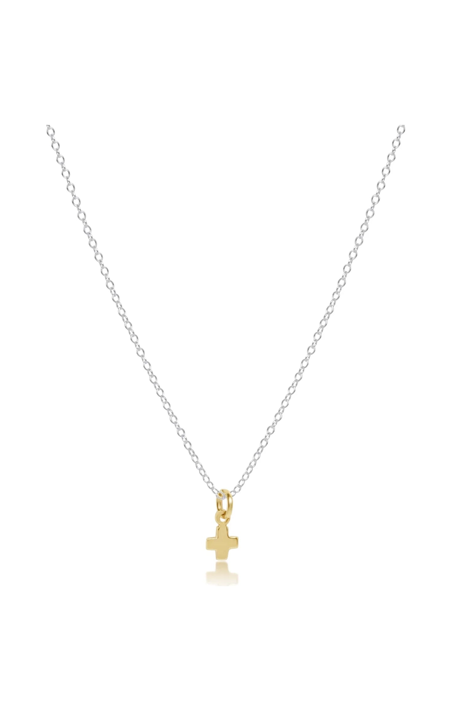 16" Necklace Sterling Mixed Metal - Signature Cross Small Gold Charm