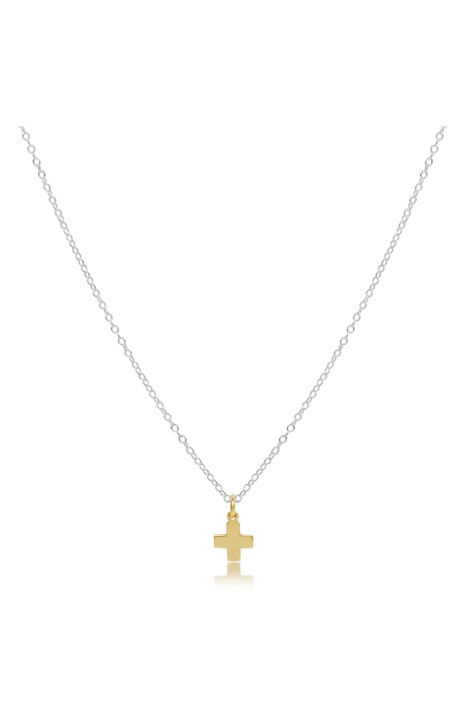 16" Necklace Sterling Mixed Metal - Signature Cross Gold Charm